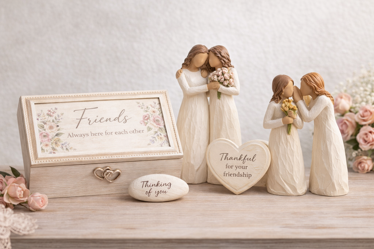 Friendship and appreciation gifts collection featuring keepsake figurines, a floral memory box, and heartfelt decor by Bloom & Keepsake